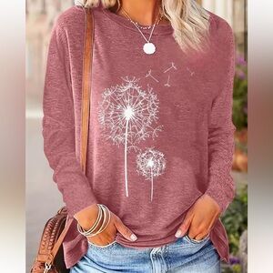 Women's Pink Long Sleeve Top with Dandelion Graphic Design M